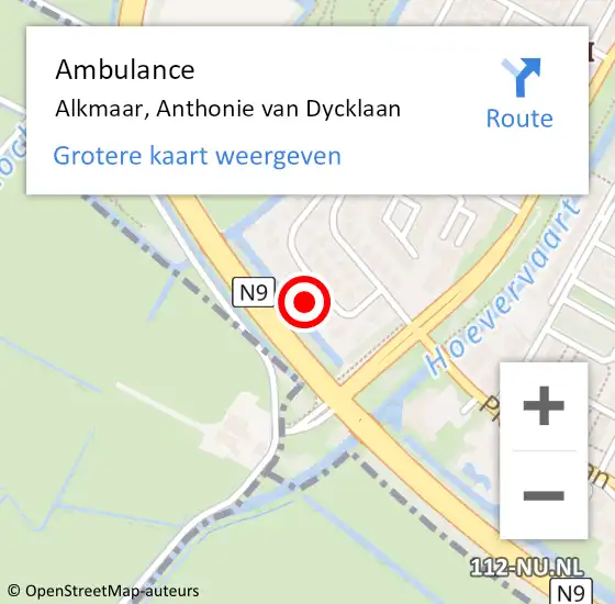 Locatie op kaart van de 112 melding: Ambulance Alkmaar, Anthonie van Dycklaan op 15 september 2022 14:11