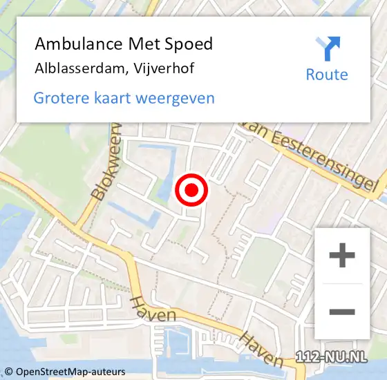 Locatie op kaart van de 112 melding: Ambulance Met Spoed Naar Alblasserdam, Vijverhof op 15 september 2022 14:20