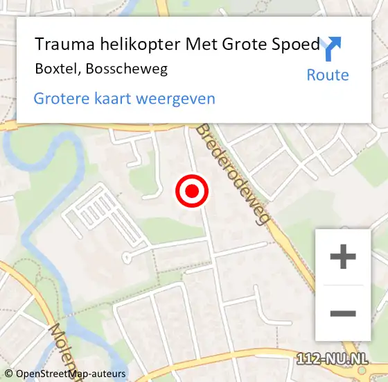 Locatie op kaart van de 112 melding: Trauma helikopter Met Grote Spoed Naar Boxtel, Bosscheweg op 15 september 2022 14:57