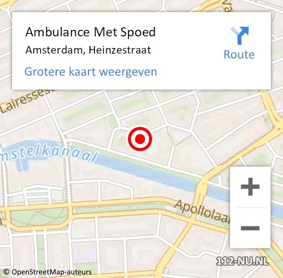 Locatie op kaart van de 112 melding: Ambulance Met Spoed Naar Amsterdam, Heinzestraat op 15 september 2022 15:06