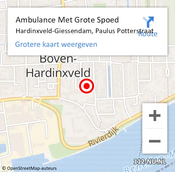 Locatie op kaart van de 112 melding: Ambulance Met Grote Spoed Naar Hardinxveld-Giessendam, Paulus Potterstraat op 15 september 2022 15:09