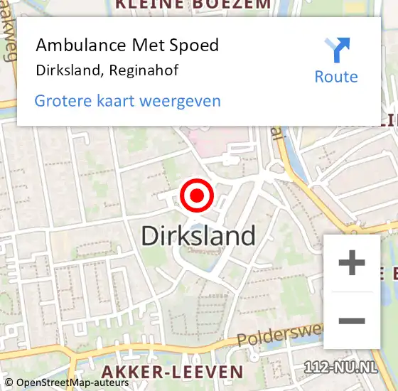 Locatie op kaart van de 112 melding: Ambulance Met Spoed Naar Dirksland, Reginahof op 15 september 2022 15:21