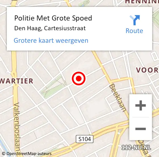 Locatie op kaart van de 112 melding: Politie Met Grote Spoed Naar Den Haag, Cartesiusstraat op 15 september 2022 15:23