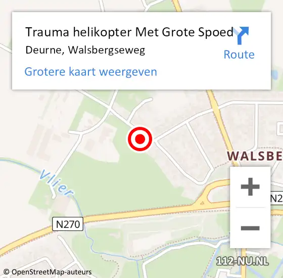 Locatie op kaart van de 112 melding: Trauma helikopter Met Grote Spoed Naar Deurne, Walsbergseweg op 15 september 2022 15:30