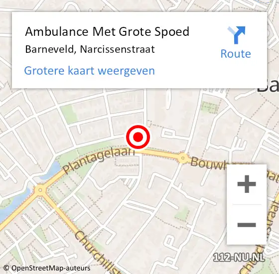 Locatie op kaart van de 112 melding: Ambulance Met Grote Spoed Naar Barneveld, Narcissenstraat op 15 september 2022 15:31