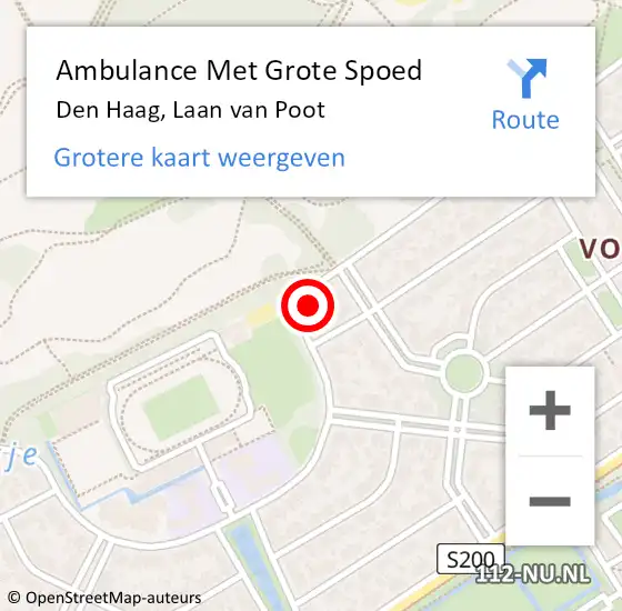 Locatie op kaart van de 112 melding: Ambulance Met Grote Spoed Naar Den Haag, Laan van Poot op 15 september 2022 15:34