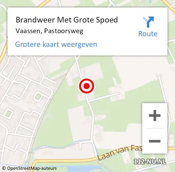 Locatie op kaart van de 112 melding: Brandweer Met Grote Spoed Naar Vaassen, Pastoorsweg op 15 september 2022 15:37