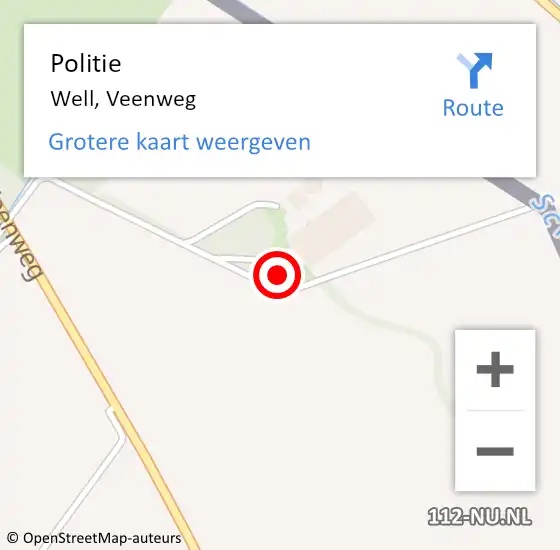 Locatie op kaart van de 112 melding: Politie Well, Veenweg op 15 september 2022 15:39