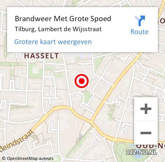 Locatie op kaart van de 112 melding: Brandweer Met Grote Spoed Naar Tilburg, Lambert de Wijsstraat op 15 september 2022 15:48