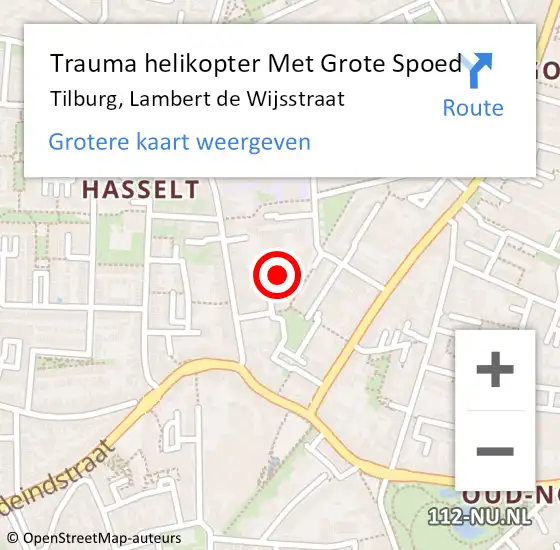 Locatie op kaart van de 112 melding: Trauma helikopter Met Grote Spoed Naar Tilburg, Lambert de Wijsstraat op 15 september 2022 15:54