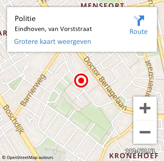 Locatie op kaart van de 112 melding: Politie Eindhoven, van Vorststraat op 15 september 2022 15:59