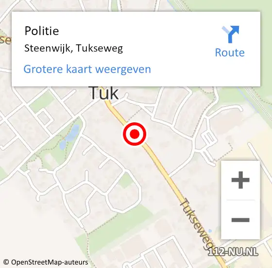 Locatie op kaart van de 112 melding: Politie Steenwijk, Tukseweg op 15 september 2022 16:02