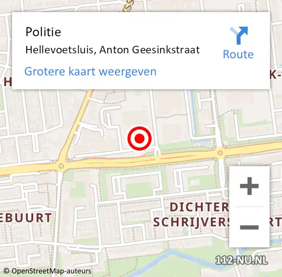 Locatie op kaart van de 112 melding: Politie Hellevoetsluis, Anton Geesinkstraat op 15 september 2022 16:06