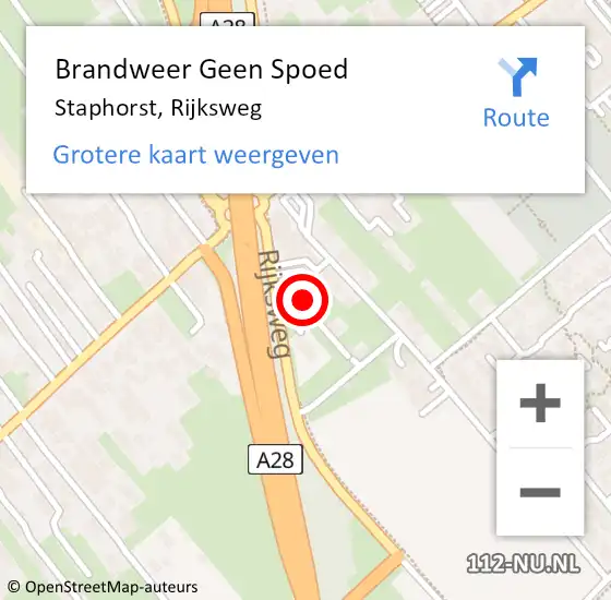 Locatie op kaart van de 112 melding: Brandweer Geen Spoed Naar Staphorst, Rijksweg op 15 september 2022 16:07