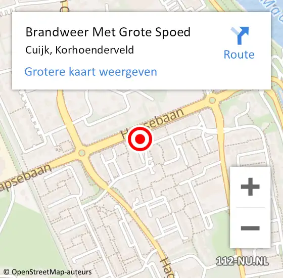 Locatie op kaart van de 112 melding: Brandweer Met Grote Spoed Naar Cuijk, Korhoenderveld op 15 september 2022 16:09