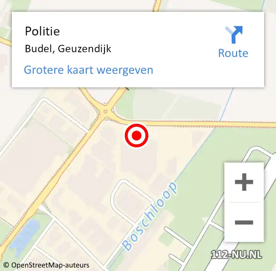 Locatie op kaart van de 112 melding: Politie Budel, Geuzendijk op 15 september 2022 16:11