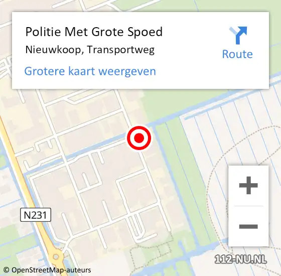 Locatie op kaart van de 112 melding: Politie Met Grote Spoed Naar Nieuwkoop, Transportweg op 15 september 2022 16:18