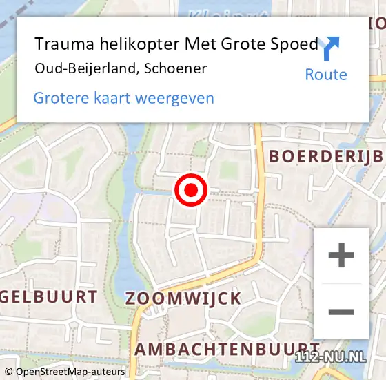 Locatie op kaart van de 112 melding: Trauma helikopter Met Grote Spoed Naar Oud-Beijerland, Schoener op 15 september 2022 16:20