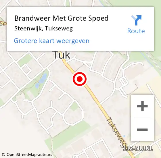 Locatie op kaart van de 112 melding: Brandweer Met Grote Spoed Naar Steenwijk, Tukseweg op 15 september 2022 16:22
