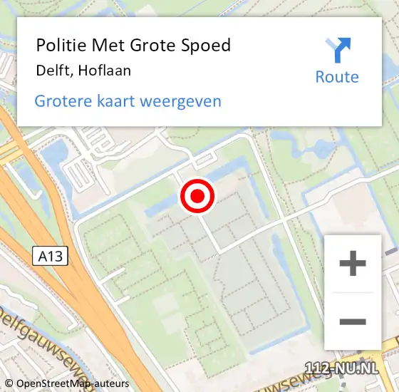 Locatie op kaart van de 112 melding: Politie Met Grote Spoed Naar Delft, Hoflaan op 15 september 2022 16:36