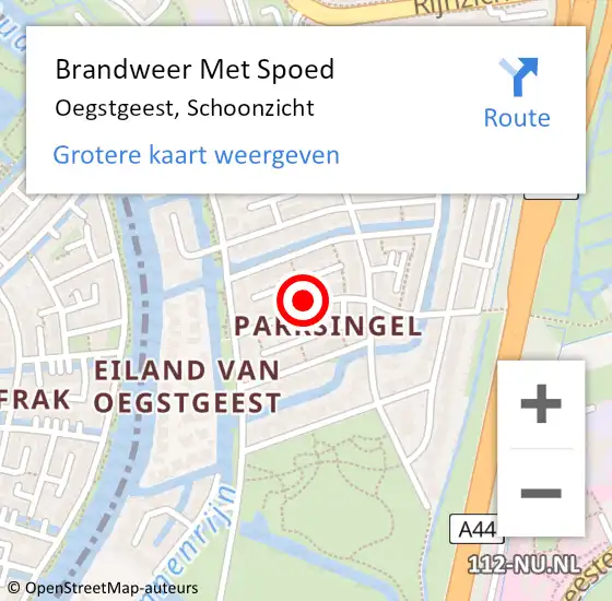 Locatie op kaart van de 112 melding: Brandweer Met Spoed Naar Oegstgeest, Schoonzicht op 15 september 2022 16:45