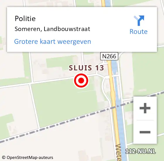 Locatie op kaart van de 112 melding: Politie Someren, Landbouwstraat op 15 september 2022 16:47