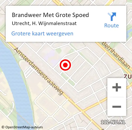 Locatie op kaart van de 112 melding: Brandweer Met Grote Spoed Naar Utrecht, H. Wijnmalenstraat op 15 september 2022 16:51