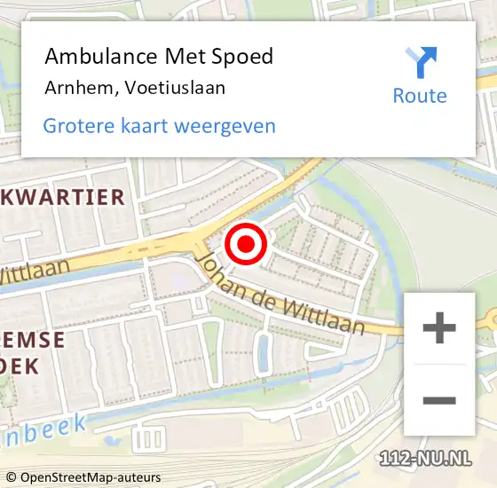 Locatie op kaart van de 112 melding: Ambulance Met Spoed Naar Arnhem, Voetiuslaan op 15 september 2022 17:07