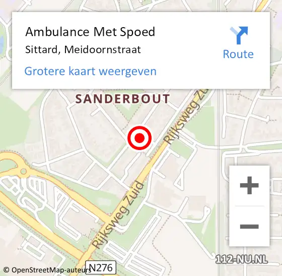 Locatie op kaart van de 112 melding: Ambulance Met Spoed Naar Sittard, Meidoornstraat op 29 juli 2014 12:55