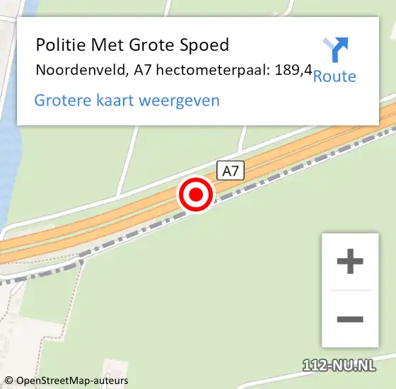Locatie op kaart van de 112 melding: Politie Met Grote Spoed Naar Noordenveld, A7 hectometerpaal: 189,4 op 15 september 2022 17:19