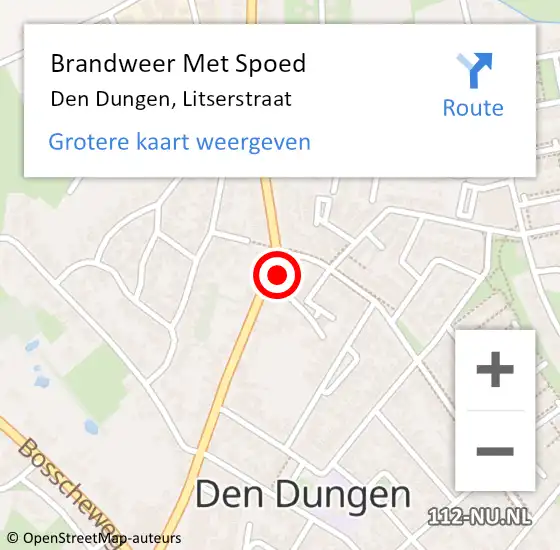 Locatie op kaart van de 112 melding: Brandweer Met Spoed Naar Den Dungen, Litserstraat op 15 september 2022 17:21