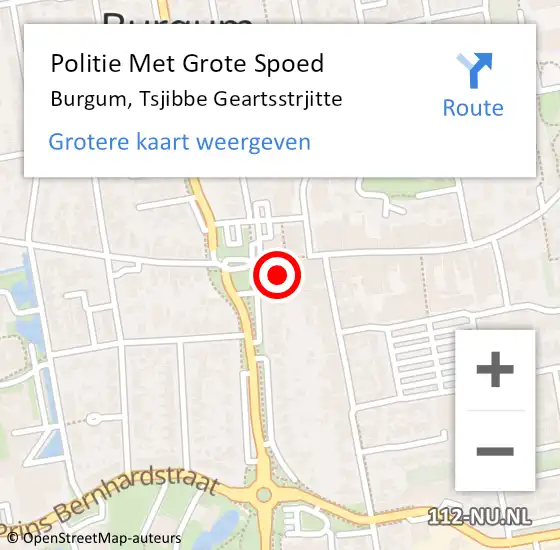 Locatie op kaart van de 112 melding: Politie Met Grote Spoed Naar Burgum, Tsjibbe Geartsstrjitte op 15 september 2022 17:22