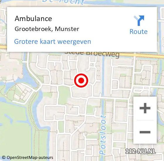 Locatie op kaart van de 112 melding: Ambulance Grootebroek, Munster op 15 september 2022 17:45