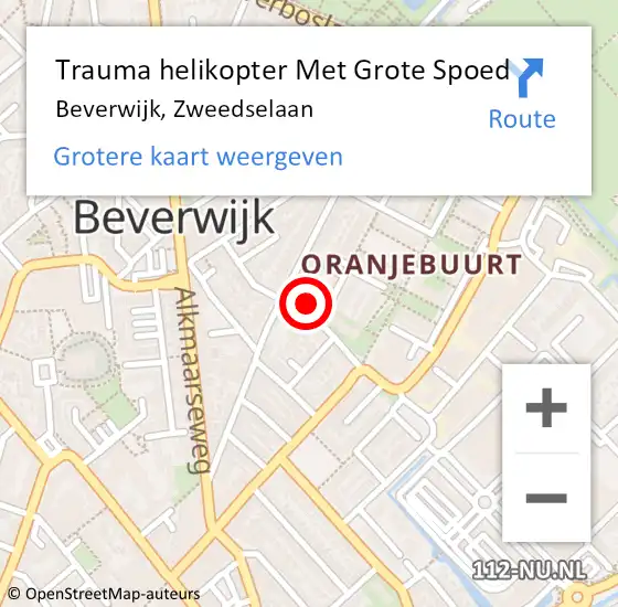 Locatie op kaart van de 112 melding: Trauma helikopter Met Grote Spoed Naar Beverwijk, Zweedselaan op 15 september 2022 18:05