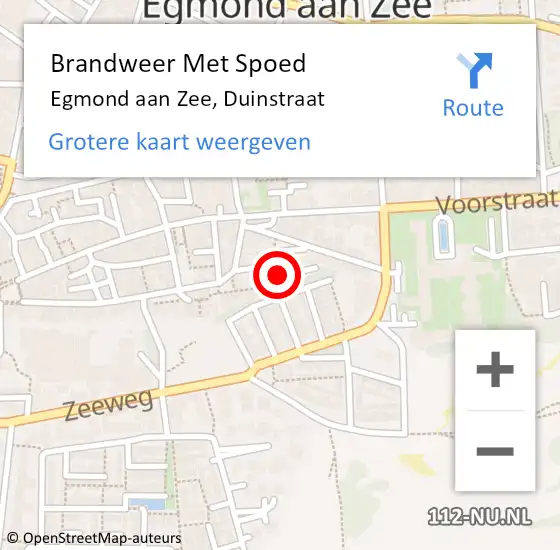 Locatie op kaart van de 112 melding: Brandweer Met Spoed Naar Egmond aan Zee, Duinstraat op 15 september 2022 18:06