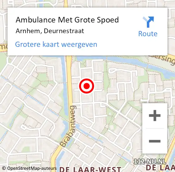 Locatie op kaart van de 112 melding: Ambulance Met Grote Spoed Naar Arnhem, Deurnestraat op 15 september 2022 18:18
