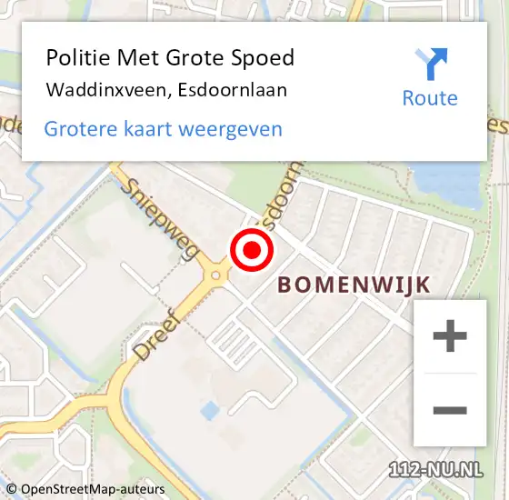 Locatie op kaart van de 112 melding: Politie Met Grote Spoed Naar Waddinxveen, Esdoornlaan op 15 september 2022 18:23