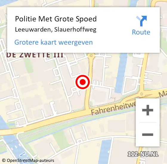 Locatie op kaart van de 112 melding: Politie Met Grote Spoed Naar Leeuwarden, Slauerhoffweg op 15 september 2022 18:26