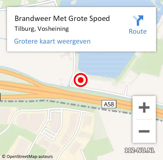 Locatie op kaart van de 112 melding: Brandweer Met Grote Spoed Naar Tilburg, Vosheining op 15 september 2022 18:35