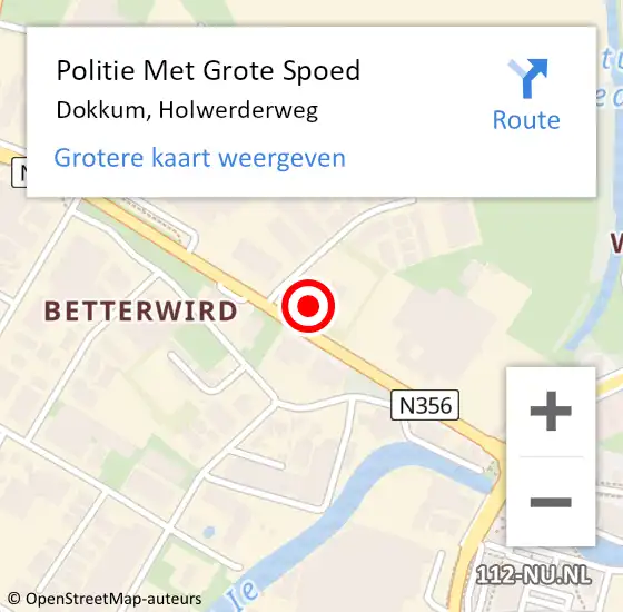 Locatie op kaart van de 112 melding: Politie Met Grote Spoed Naar Dokkum, Holwerderweg op 15 september 2022 18:37