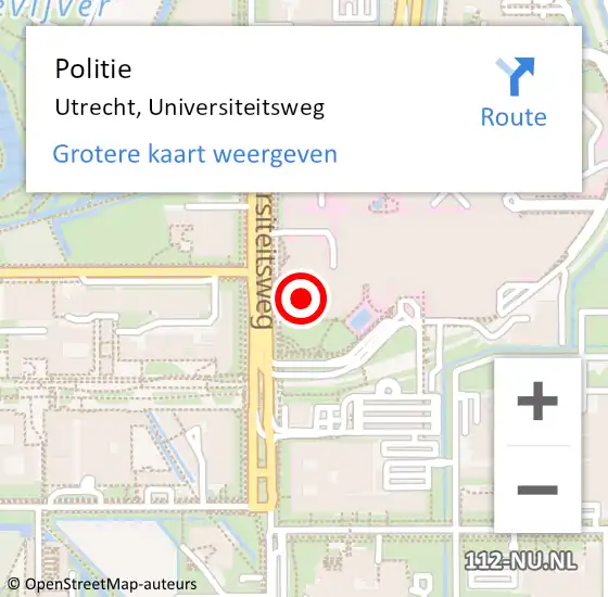 Locatie op kaart van de 112 melding: Politie Utrecht, Universiteitsweg op 15 september 2022 19:04