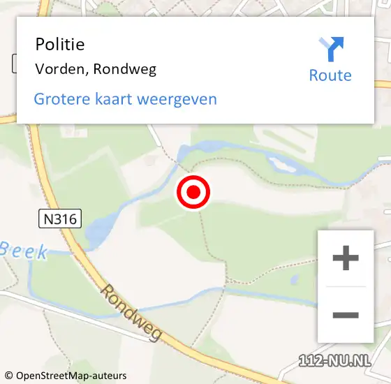 Locatie op kaart van de 112 melding: Politie Vorden, Rondweg op 15 september 2022 19:08