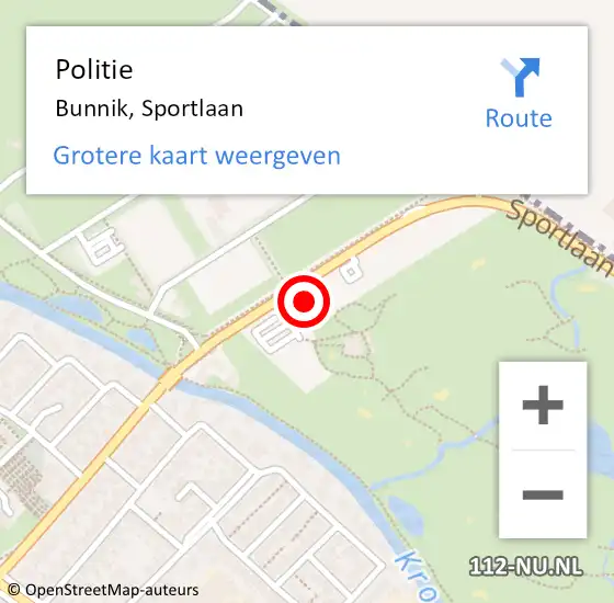 Locatie op kaart van de 112 melding: Politie Bunnik, Sportlaan op 15 september 2022 19:08