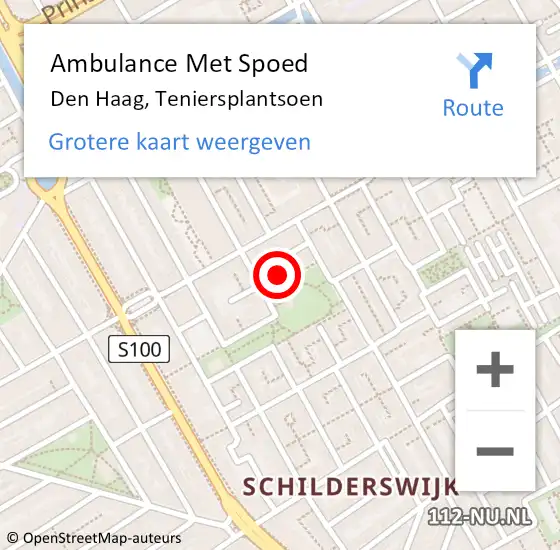 Locatie op kaart van de 112 melding: Ambulance Met Spoed Naar Den Haag, Teniersplantsoen op 15 september 2022 19:46