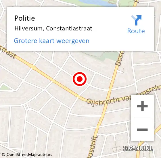 Locatie op kaart van de 112 melding: Politie Hilversum, Constantiastraat op 15 september 2022 20:03