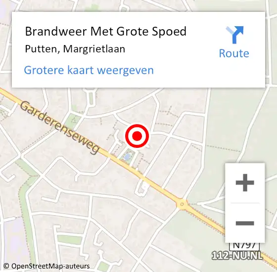 Locatie op kaart van de 112 melding: Brandweer Met Grote Spoed Naar Putten, Margrietlaan op 15 september 2022 20:08