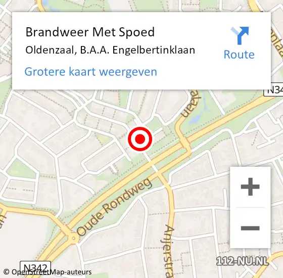 Locatie op kaart van de 112 melding: Brandweer Met Spoed Naar Oldenzaal, B.A.A. Engelbertinklaan op 15 september 2022 20:17