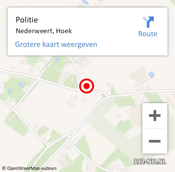 Locatie op kaart van de 112 melding: Politie Nederweert, Hoek op 15 september 2022 20:21