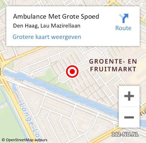 Locatie op kaart van de 112 melding: Ambulance Met Grote Spoed Naar Den Haag, Lau Mazirellaan op 15 september 2022 20:37