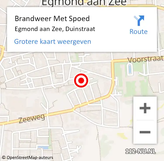 Locatie op kaart van de 112 melding: Brandweer Met Spoed Naar Egmond aan Zee, Duinstraat op 15 september 2022 20:43